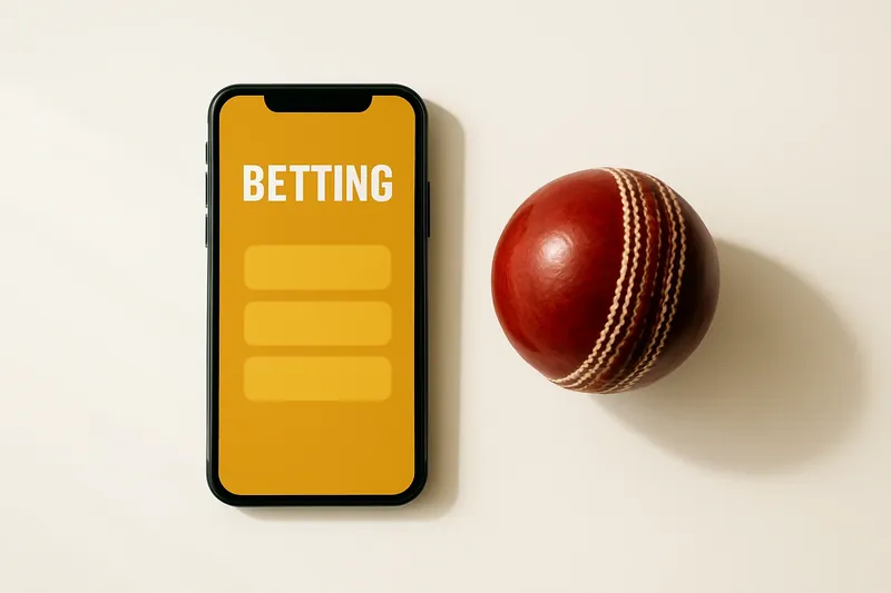 Smartphone with betting app beside cricket ball on white background